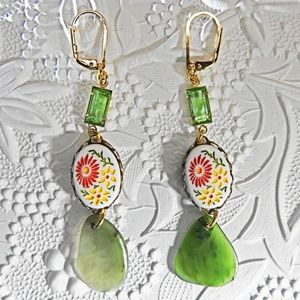 Dangle drop earrings floral artisan vintage style